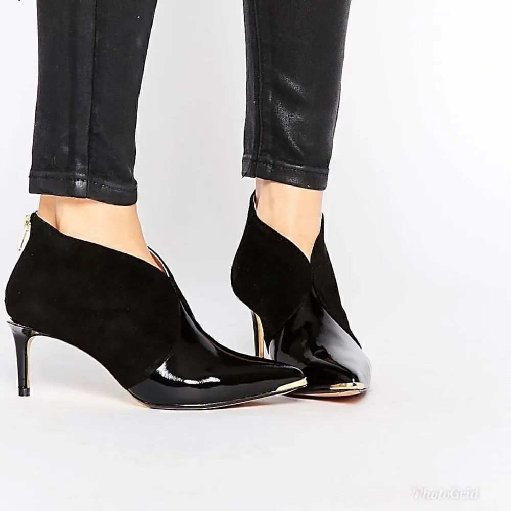 Ted Baker Hainns Suede Leather and Gold Heeled Pointed Toe Ankle Shoe Boots
